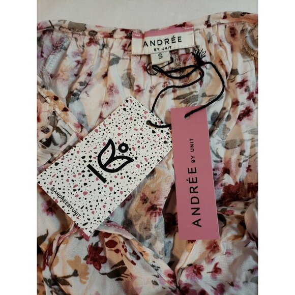 Andrée By Unit Red Olive & Mustard Floral Long Sleeve Blouse Tie Neck Size S - Picture 5 of 15